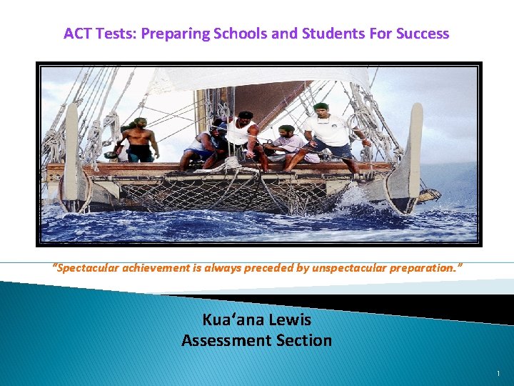ACT Tests: Preparing Schools and Students For Success “Spectacular achievement is always preceded by