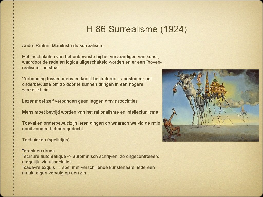 H 86 Surrealisme (1924) Andre Breton: Manifeste du surrealisme Het inschakelen van het onbewuste