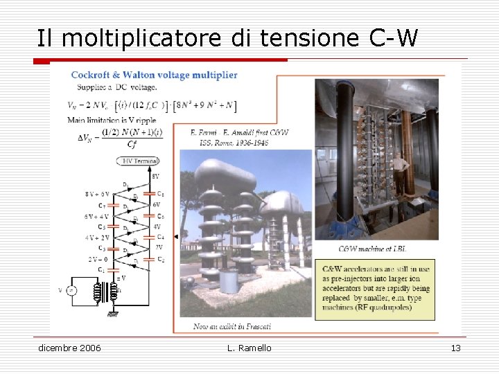 Il moltiplicatore di tensione C-W dicembre 2006 L. Ramello 13 