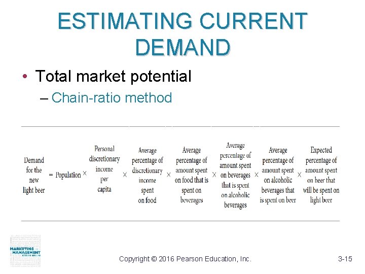 ESTIMATING CURRENT DEMAND • Total market potential – Chain-ratio method Copyright © 2016 Pearson