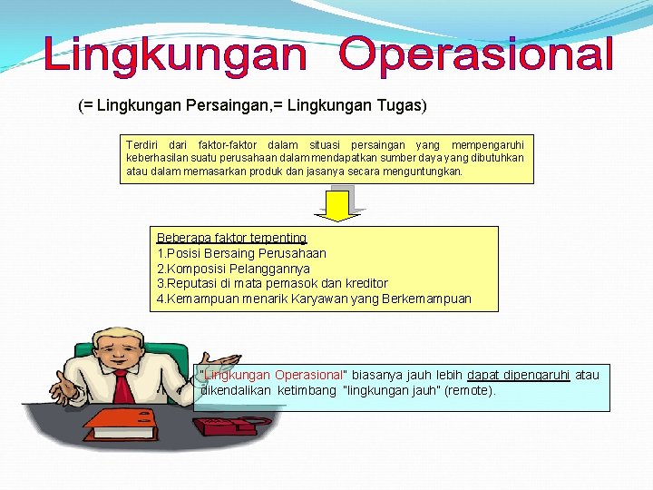 (= Lingkungan Persaingan, = Lingkungan Tugas) Terdiri dari faktor-faktor dalam situasi persaingan yang mempengaruhi