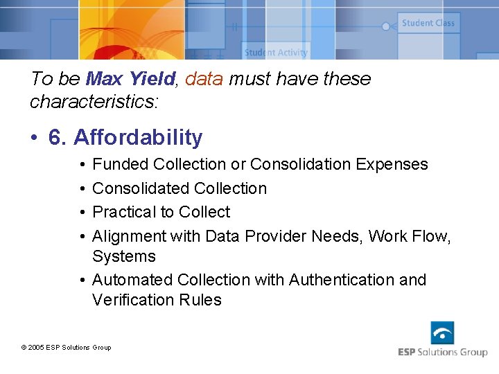 To be Max Yield, data must have these characteristics: • 6. Affordability • •