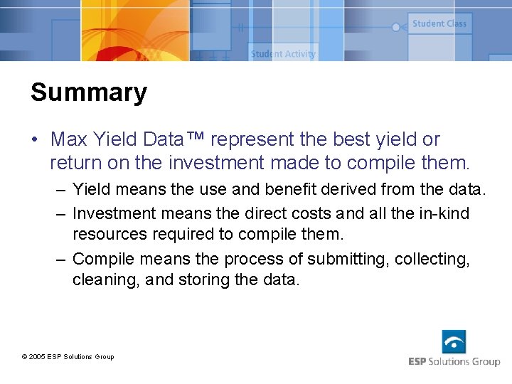 Summary • Max Yield Data™ represent the best yield or return on the investment
