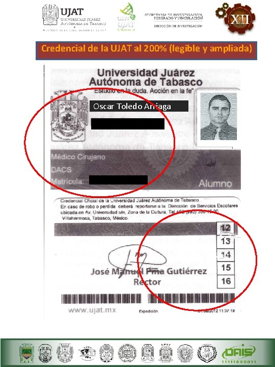 Credencial de la UJAT al 200% (legible y ampliada) Oscar Toledo Arriaga 