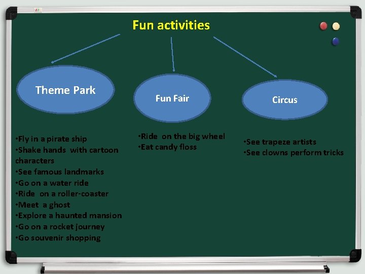 Fun activities Theme Park • Fly in a pirate ship • Shake hands with