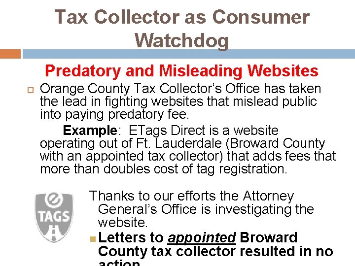 Tax Collector as Consumer Watchdog Predatory and Misleading Websites Orange County Tax Collector’s Office