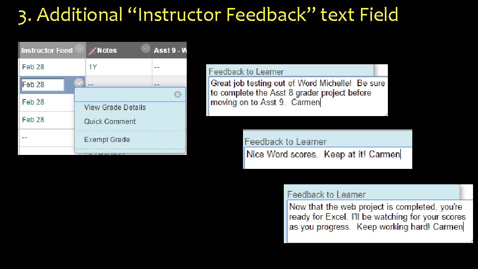 3. Additional “Instructor Feedback” text Field 