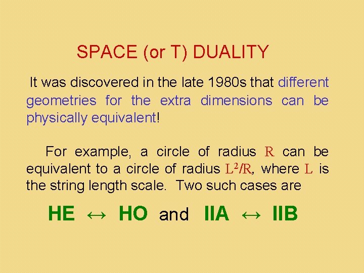 SPACE (or T) DUALITY It was discovered in the late 1980 s that different