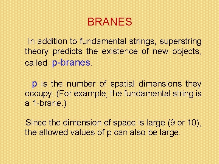 BRANES In addition to fundamental strings, superstring theory predicts the existence of new objects,