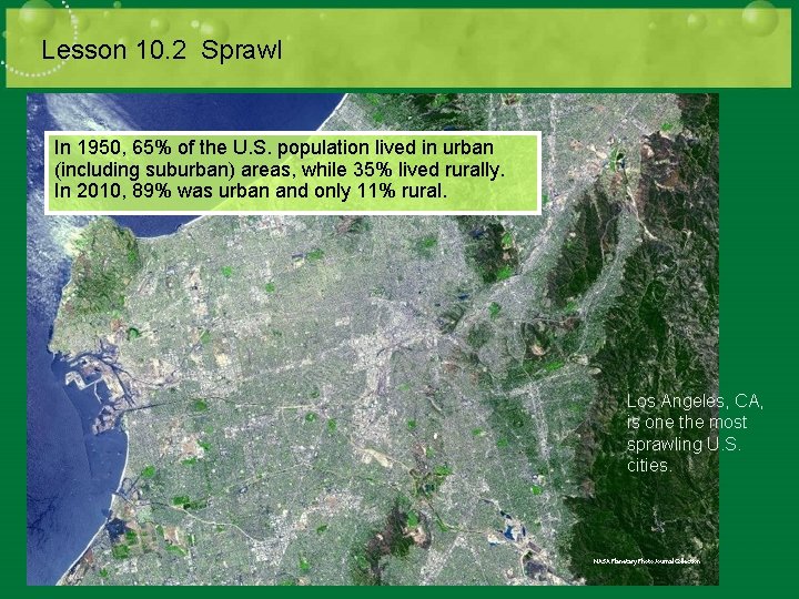 Lesson 10. 2 Sprawl In 1950, 65% of the U. S. population lived in
