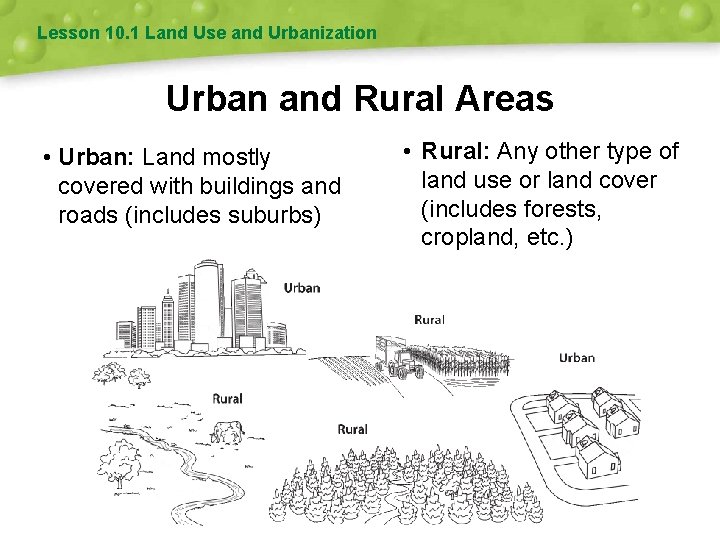 Lesson 10. 1 Land Use and Urbanization Urban and Rural Areas • Urban: Land