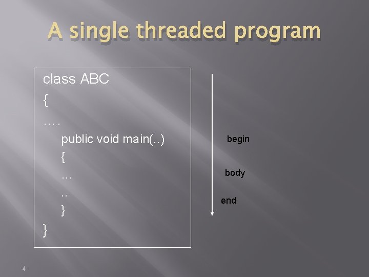 A single threaded program class ABC { …. public void main(. . ) {