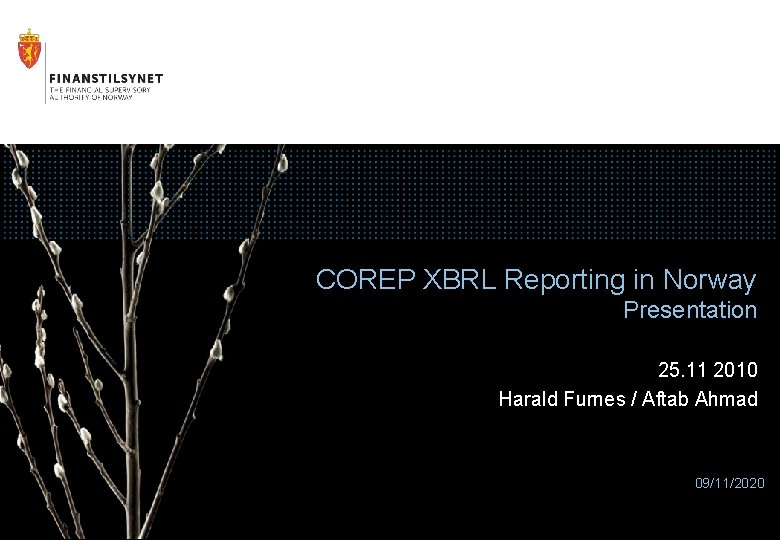 COREP XBRL Reporting in Norway Presentation 25. 11 2010 Harald Furnes / Aftab Ahmad