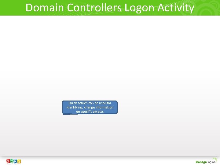 Domain Controllers Logon Activity Quick search can be used for identifying change information on