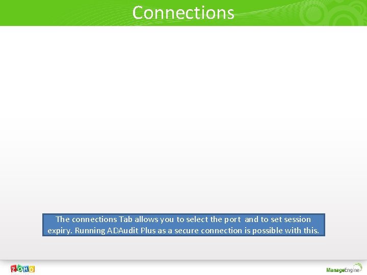 Connections The connections Tab allows you to select the port and to set session