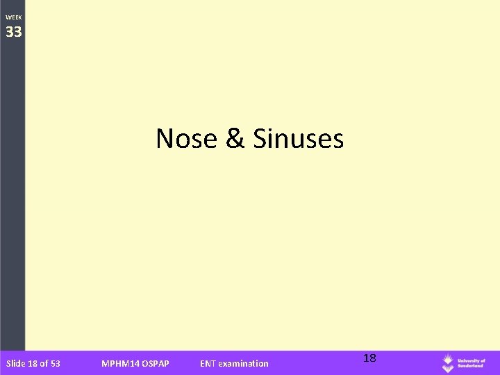 WEEK 33 Nose & Sinuses Slide 18 of 53 MPHM 14 OSPAP ENT examination
