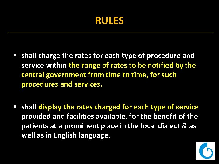 RULES § shall charge the rates for each type of procedure and service within