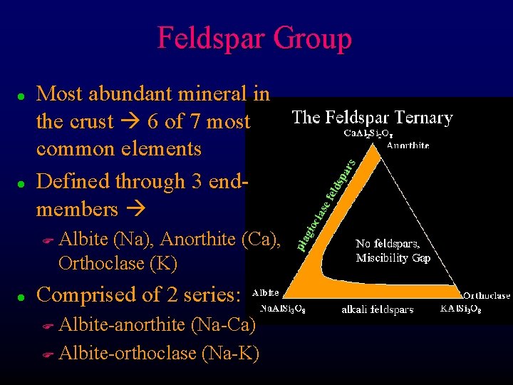 Feldspar Group l l Most abundant mineral in the crust 6 of 7 most