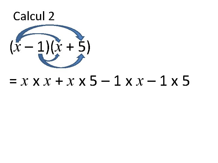 Calcul 2 (x – 1)(x + 5) =xxx+xx 5– 1 xx– 1 x 5