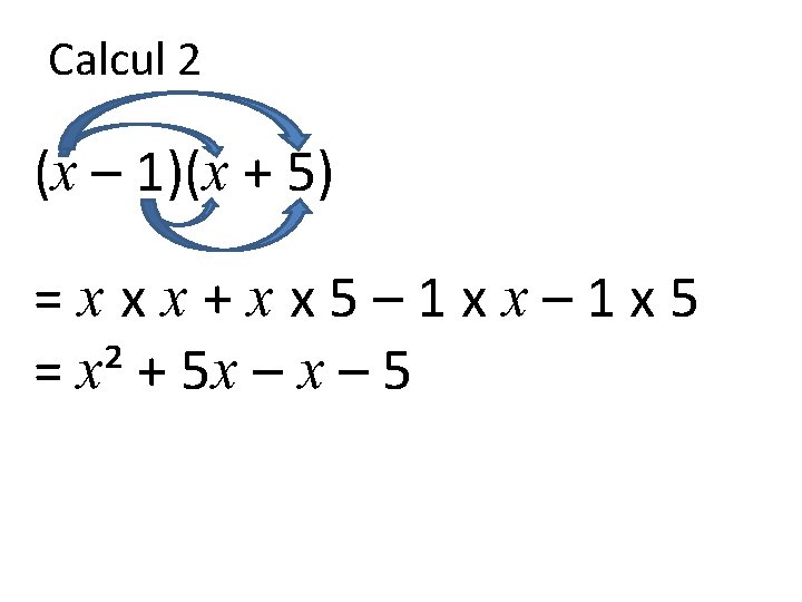 Calcul 2 (x – 1)(x + 5) =xxx+xx 5– 1 xx– 1 x 5