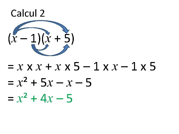 Calcul 2 (x – 1)(x + 5) =xxx+xx 5– 1 xx– 1 x 5