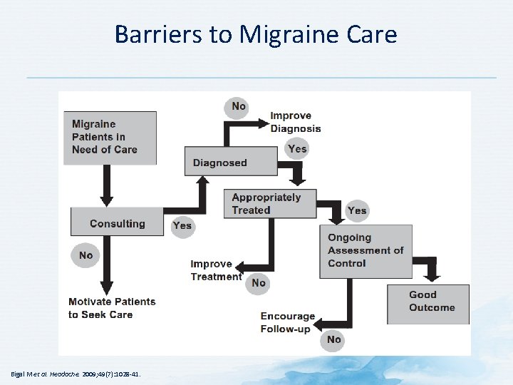 Barriers to Migraine Care Bigal M et al. Headache. 2009; 49(7): 1028 -41. 