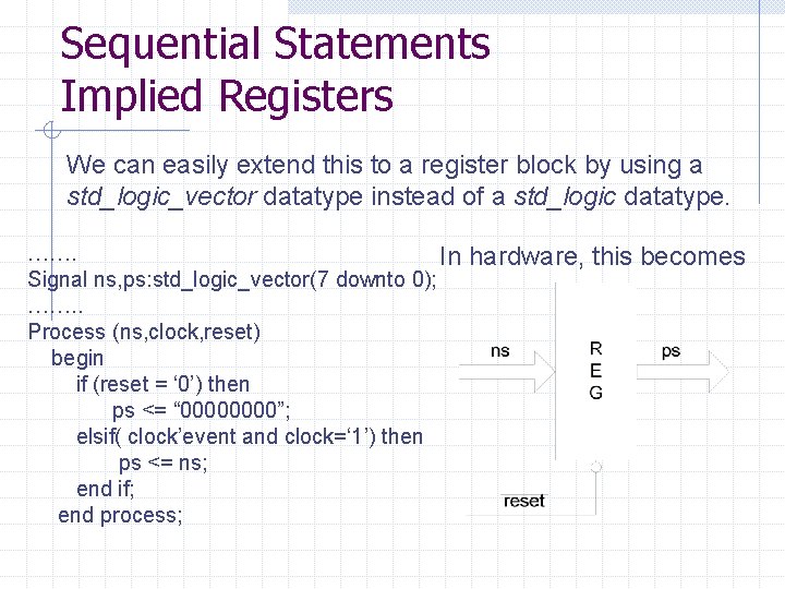 Sequential Statements Implied Registers We can easily extend this to a register block by