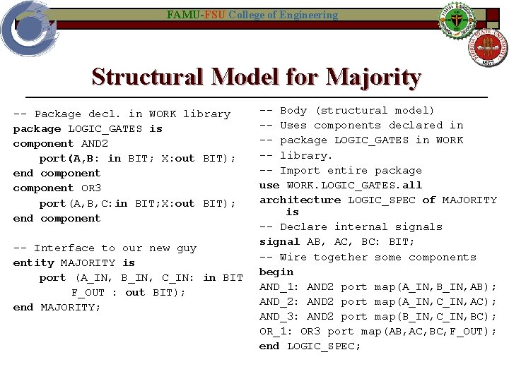 FAMU-FSU College of Engineering Structural Model for Majority -- Package decl. in WORK library