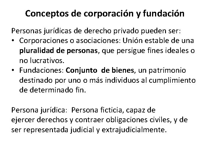 Conceptos de corporación y fundación Personas jurídicas de derecho privado pueden ser: • Corporaciones Conceptos de corporación y fundación Personas jurídicas de derecho privado pueden ser: • Corporaciones