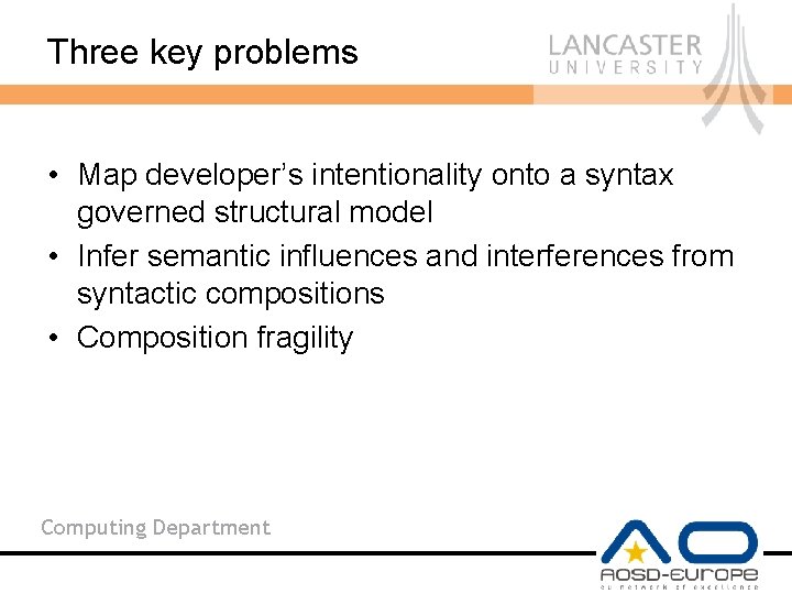 Three key problems • Map developer’s intentionality onto a syntax governed structural model •