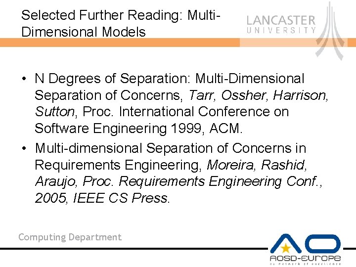 Selected Further Reading: Multi. Dimensional Models • N Degrees of Separation: Multi-Dimensional Separation of