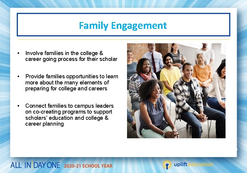 Family Engagement • Involve families in the college & career going process for their