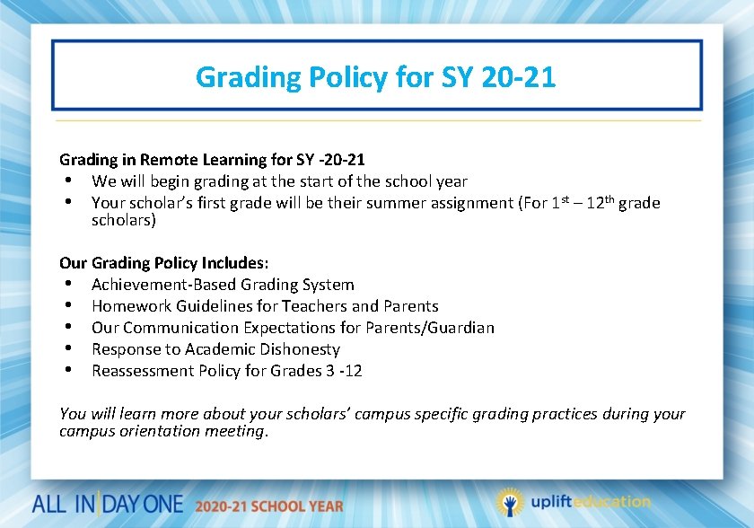 Grading Policy for SY 20 -21 Grading in Remote Learning for SY -20 -21