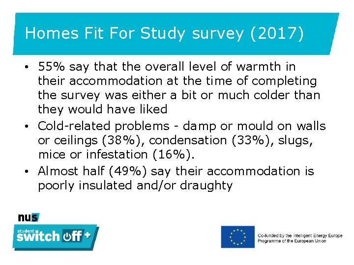 Homes Fit For Study survey (2017) • 55% say that the overall level of