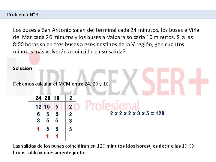 Problema N° 4 Los buses a San Antonio salen del terminal cada 24 minutos,