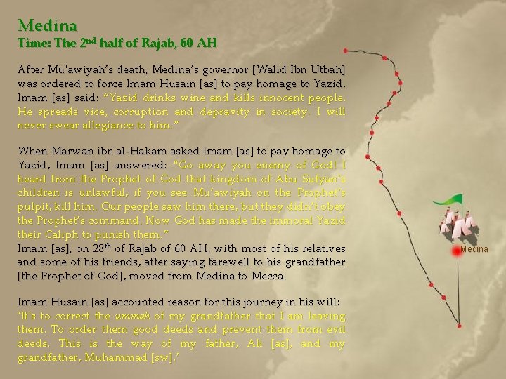 Medina Time: The 2 nd half of Rajab, 60 AH After Mu'awiyah’s death, Medina’s