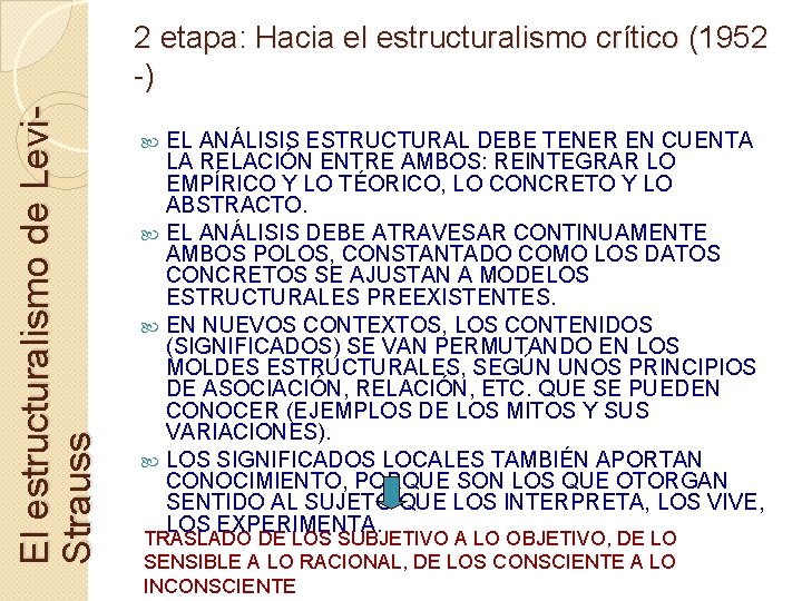 El estructuralismo de Levi. Strauss 2 etapa: Hacia el estructuralismo crítico (1952 -) EL