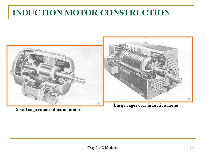 INDUCTION MOTOR CONSTRUCTION Small cage rotor induction motor Large cage rotor induction motor Chap