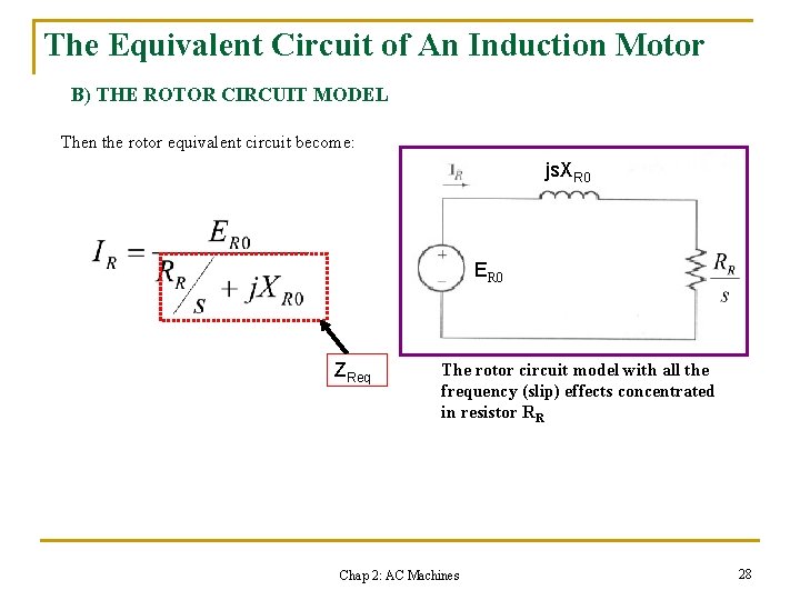 The Equivalent Circuit of An Induction Motor B) THE ROTOR CIRCUIT MODEL Then the