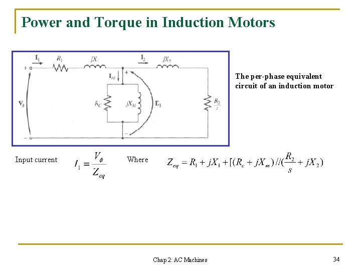 Power and Torque in Induction Motors The per-phase equivalent circuit of an induction motor