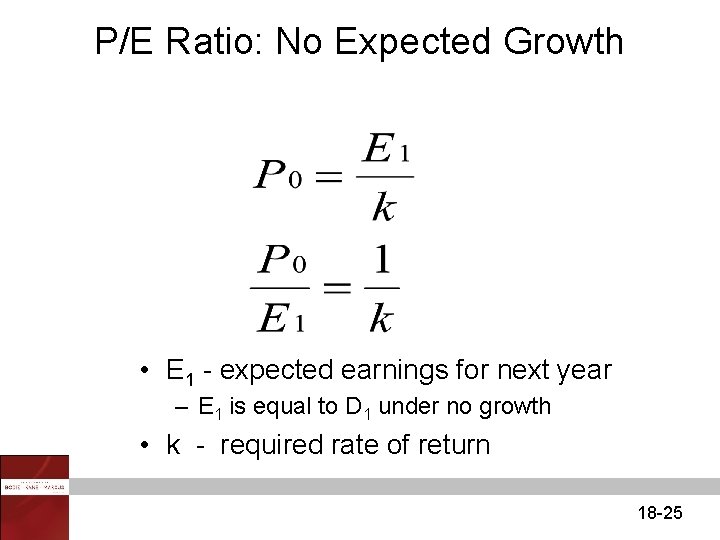 P/E Ratio: No Expected Growth • E 1 - expected earnings for next year