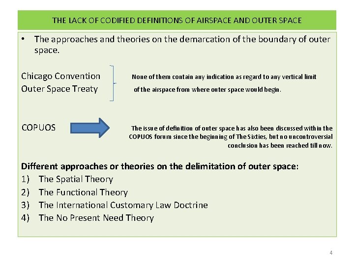 THE LACK OF CODIFIED DEFINITIONS OF AIRSPACE AND OUTER SPACE • The approaches and THE LACK OF CODIFIED DEFINITIONS OF AIRSPACE AND OUTER SPACE • The approaches and