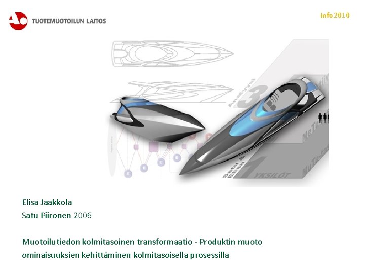 info 2010 Elisa Jaakkola Satu Piironen 2006 Muotoilutiedon kolmitasoinen transformaatio - Produktin muoto ominaisuuksien