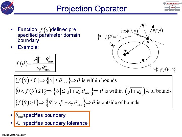 Projection Operator • Function defines prespecified parameter domain boundary • Example: • specifies boundary