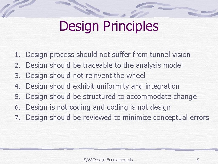 Design Principles 1. Design process should not suffer from tunnel vision 2. Design should