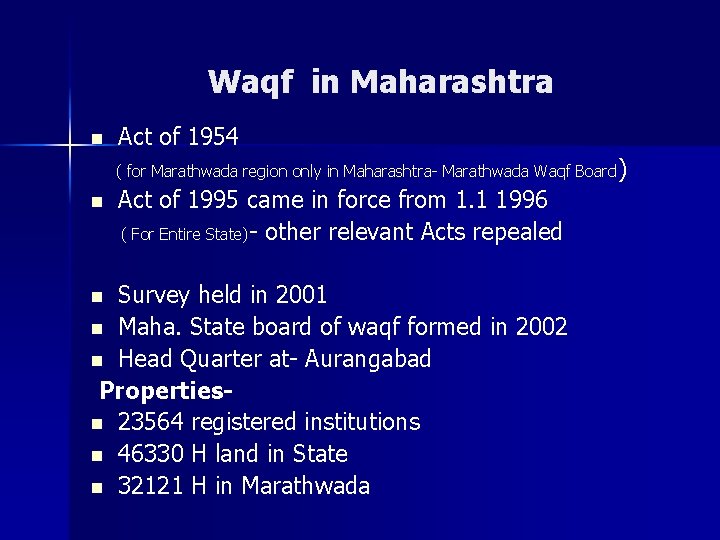 Waqf in Maharashtra n Act of 1954 ( for Marathwada region only in Maharashtra-