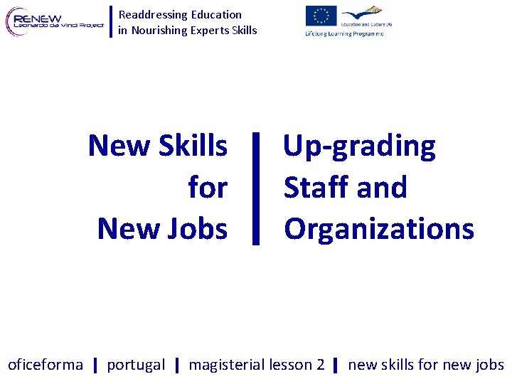Readdressing Education in Nourishing Experts Skills New Skills for New Jobs oficeforma portugal Up-grading