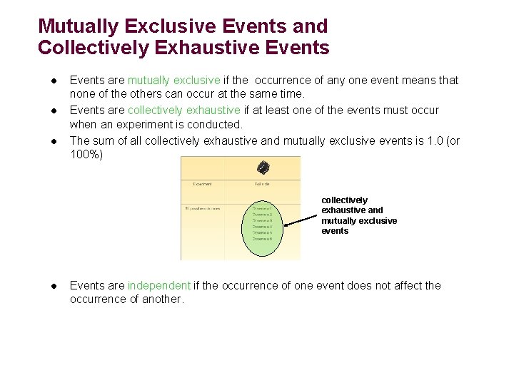 Mutually Exclusive Events and Collectively Exhaustive Events l l l Events are mutually exclusive