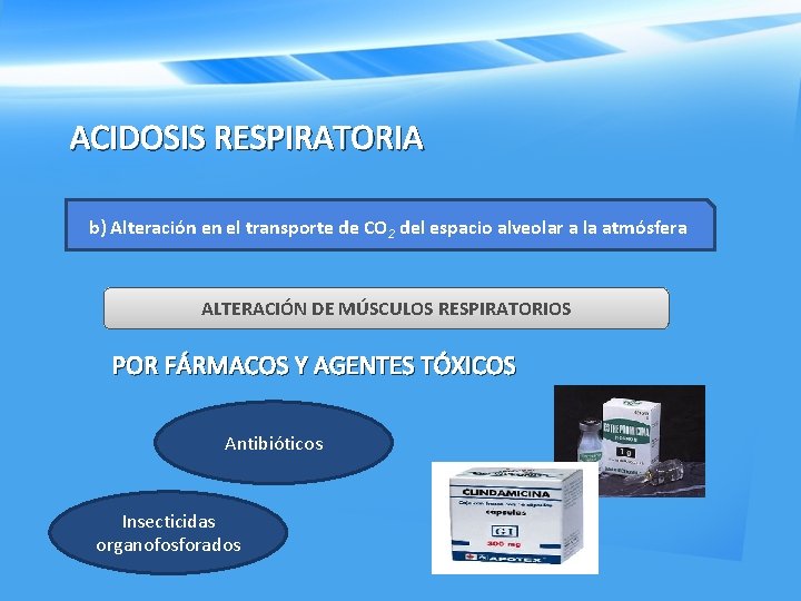 ACIDOSIS RESPIRATORIA b) Alteración en el transporte de CO 2 del espacio alveolar a