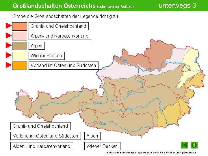 Großlandschaften Österreichs (schrittweiser Aufbau) unterwegs 3 Ordne die Großlandschaften der Legende richtig zu. ►